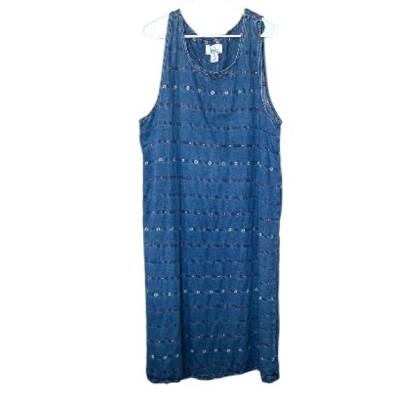 Vintage Embroidered Denim Maxi Womens 2X Floral Y2K - Picture 1 of 6